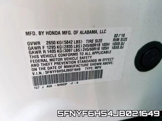 5FNYF6H54JB021649 фото 2