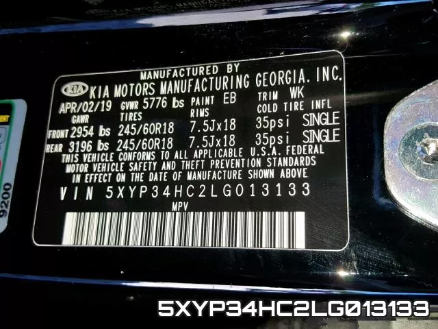 5XYP34HC2LG013133 фото 2