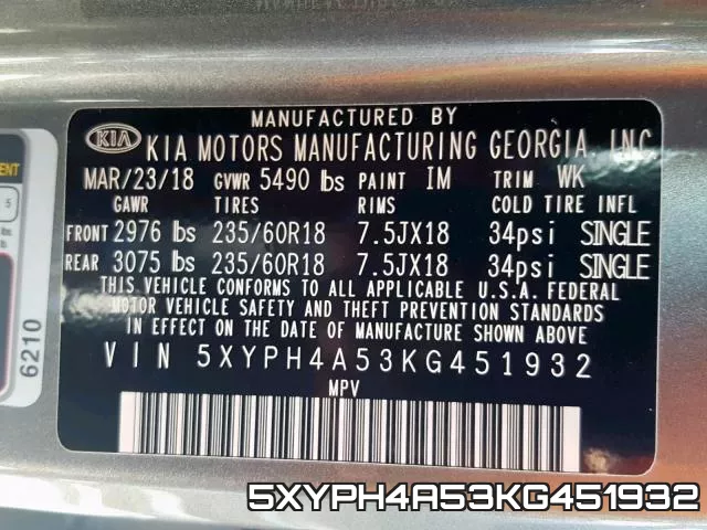 5XYPH4A53KG451932 фото 2