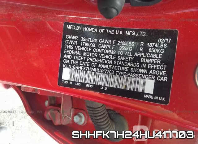 SHHFK7H24HU417703 фото 10