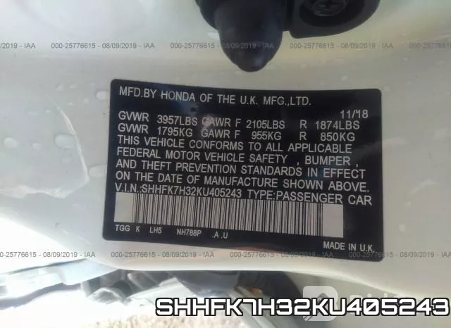 SHHFK7H32KU405243 фото 10