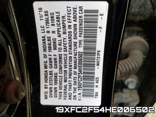 19XFC2F54HE006502 фото 2