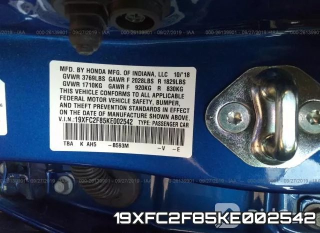 19XFC2F85KE002542 фото 10