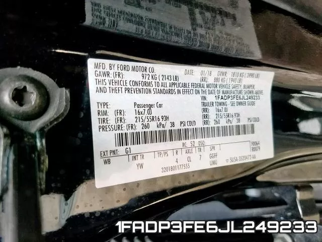 1FADP3FE6JL249233 фото 2