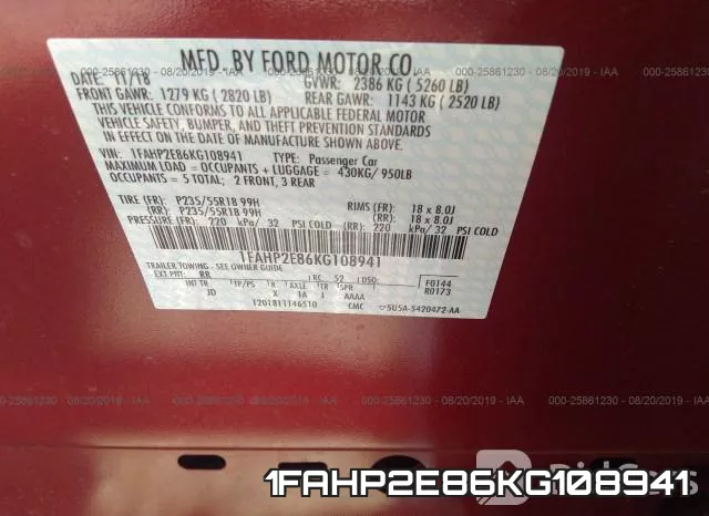 1FAHP2E86KG108941 фото 10