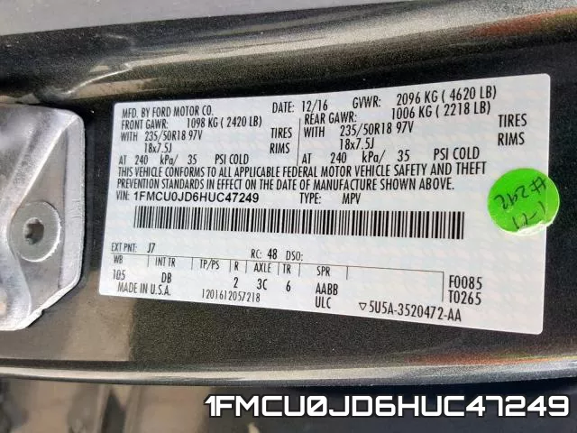 1FMCU0JD6HUC47249 фото 2