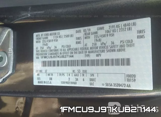 1FMCU9J97KUB27144 фото 10
