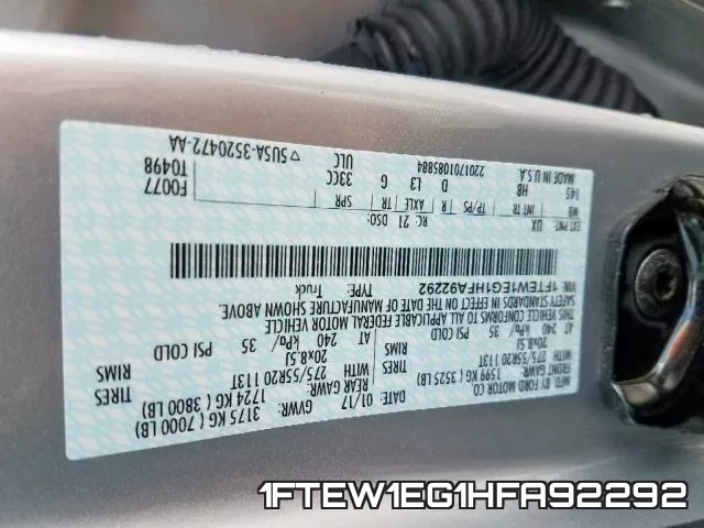 1FTEW1EG1HFA92292 фото 2