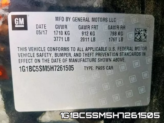 1G1BC5SM5H7261505 фото 2