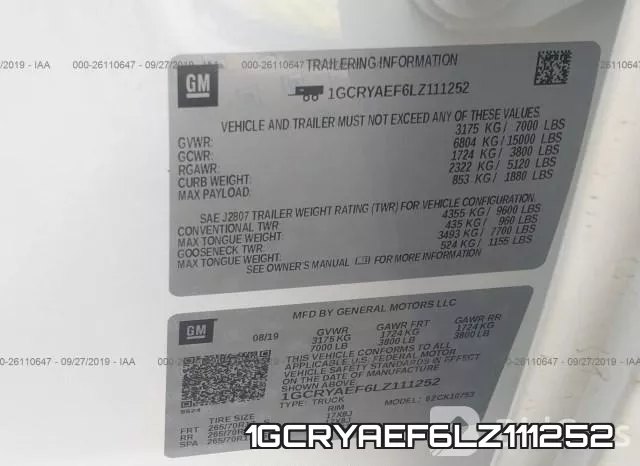 1GCRYAEF6LZ111252 фото 10