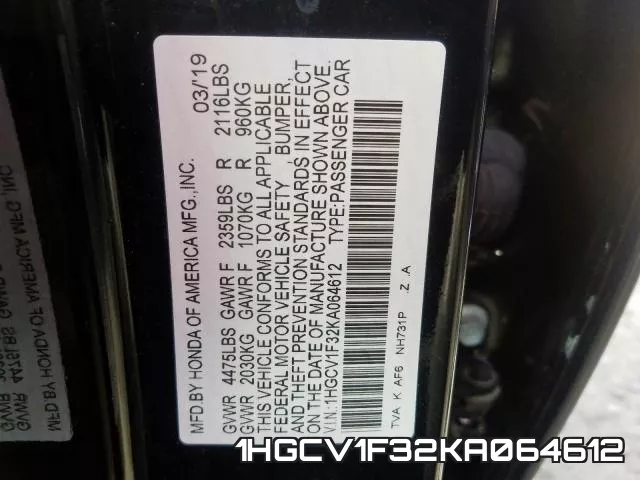 1HGCV1F32KA064612 фото 2