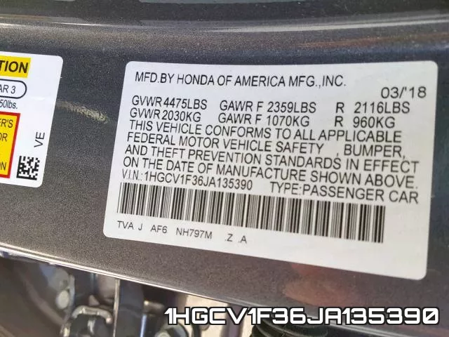 1HGCV1F36JA135390 фото 2