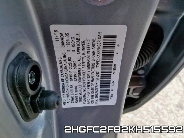 2HGFC2F82KH515592 фото 2