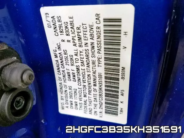 2HGFC3B35KH351691 фото 2
