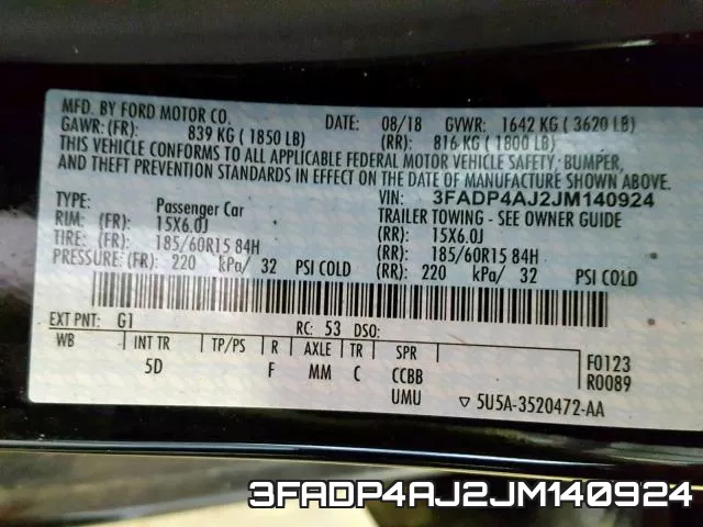 3FADP4AJ2JM140924 фото 2