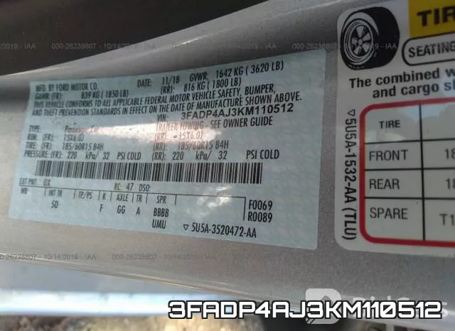 3FADP4AJ3KM110512 фото 10