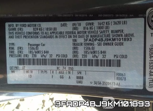 3FADP4BJ9KM101893 фото 10