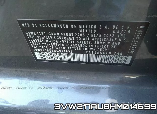 3VW217AU8HM014699 фото 10