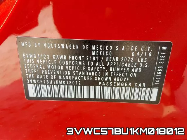 3VWC57BU1KM018012 фото 2
