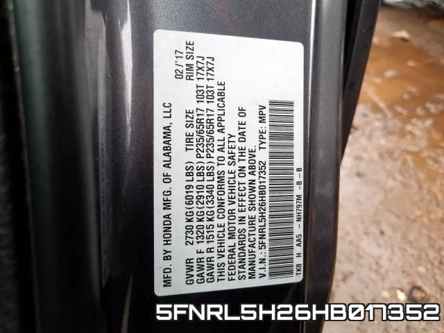 5FNRL5H26HB017352 фото 2
