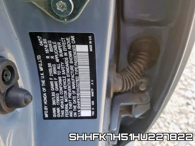 SHHFK7H51HU227822 фото 2