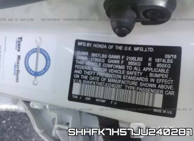 SHHFK7H57JU240287 фото 10