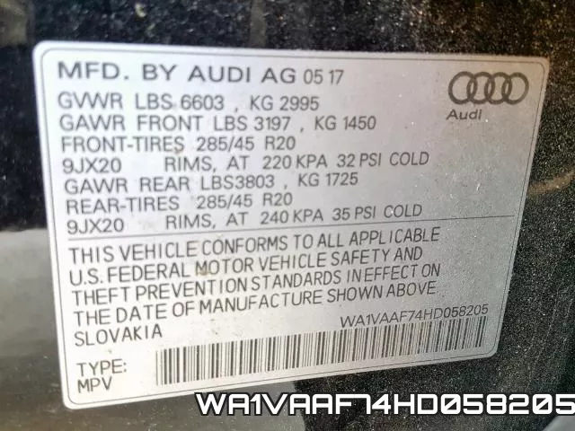 WA1VAAF74HD058205 фото 2