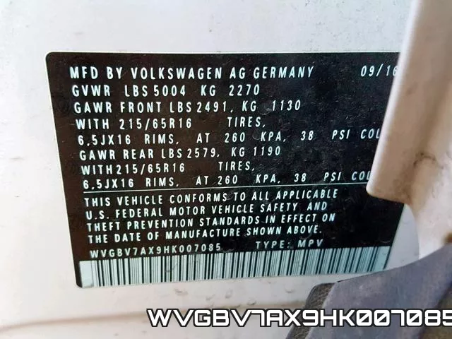 WVGBV7AX9HK007085 фото 2