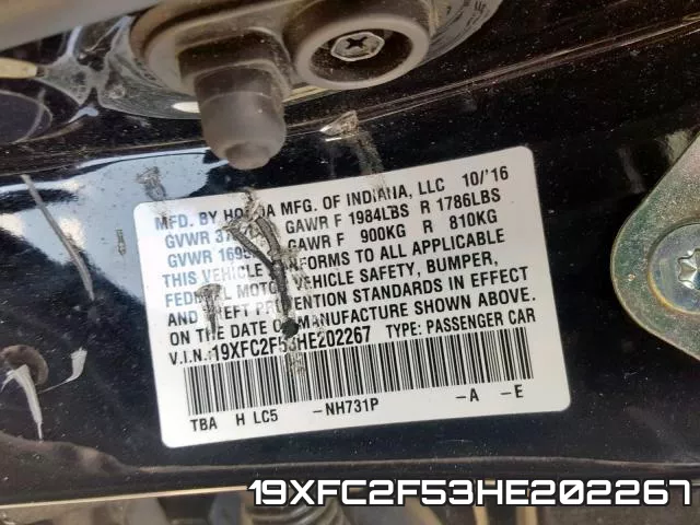 19XFC2F53HE202267 фото 2