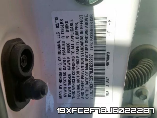 19XFC2F78JE022287 фото 2
