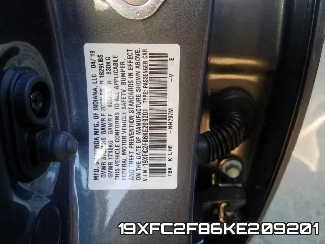 19XFC2F86KE209201 фото 2