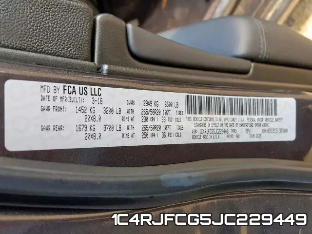 1C4RJFCG5JC229449 фото 2