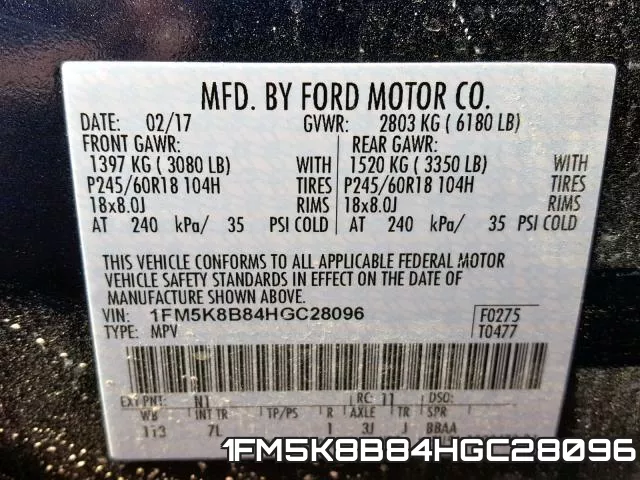 1FM5K8B84HGC28096 фото 2