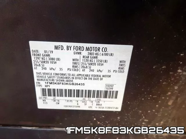1FM5K8F83KGB26435 фото 2