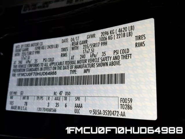 1FMCU0F70HUD64988 фото 2