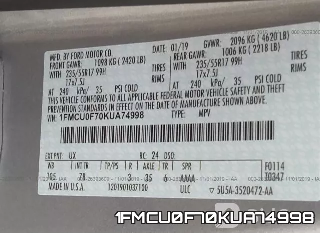 1FMCU0F70KUA74998 фото 10