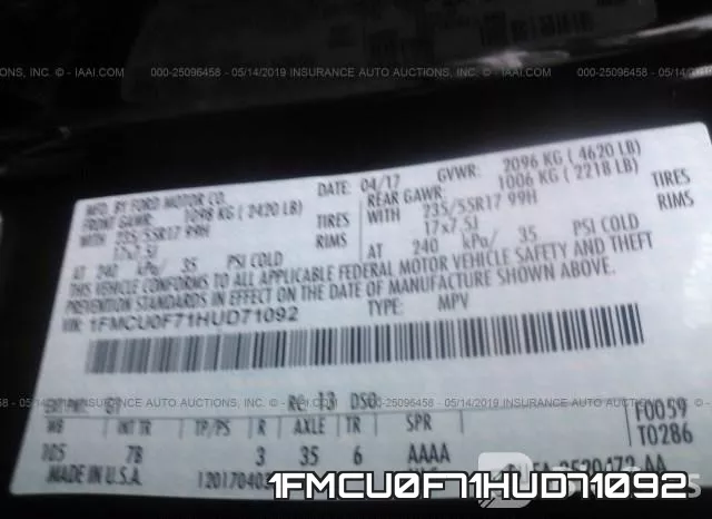 1FMCU0F71HUD71092 фото 10