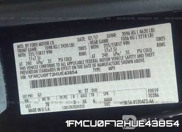 1FMCU0F72HUE43854 фото 10