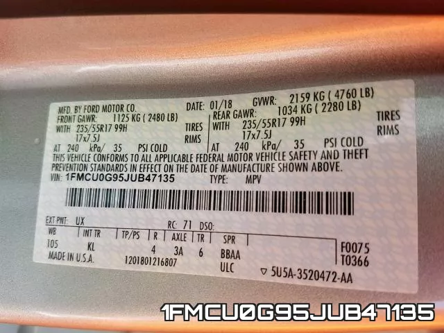 1FMCU0G95JUB47135 фото 2