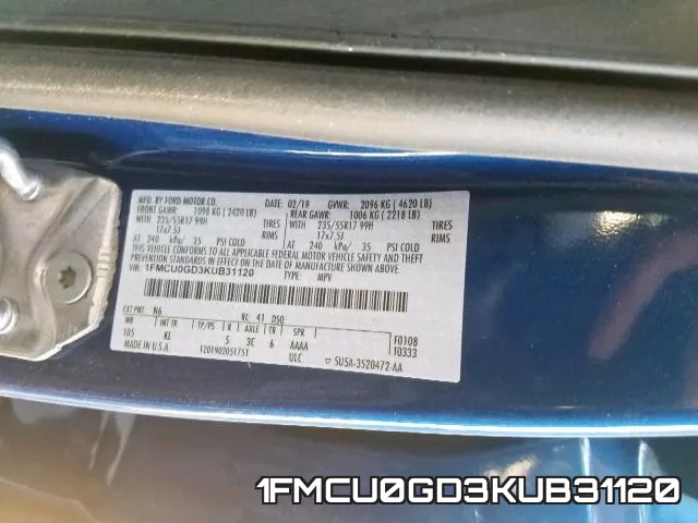 1FMCU0GD3KUB31120 фото 2