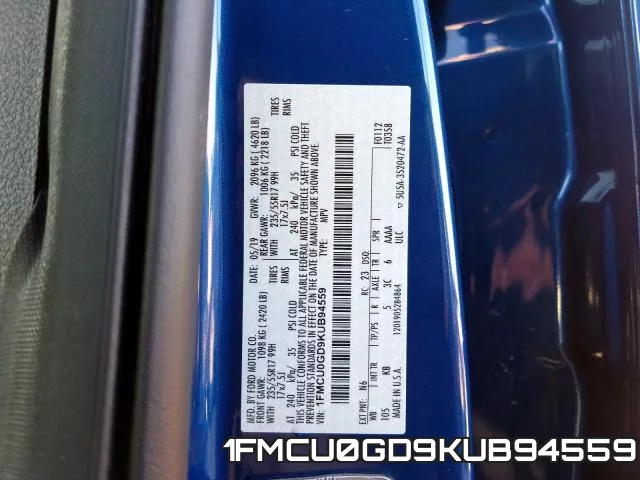 1FMCU0GD9KUB94559 фото 2