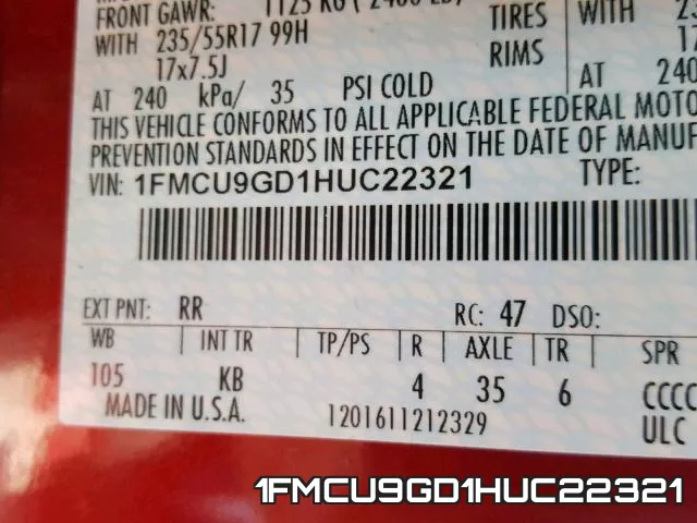 1FMCU9GD1HUC22321 фото 2