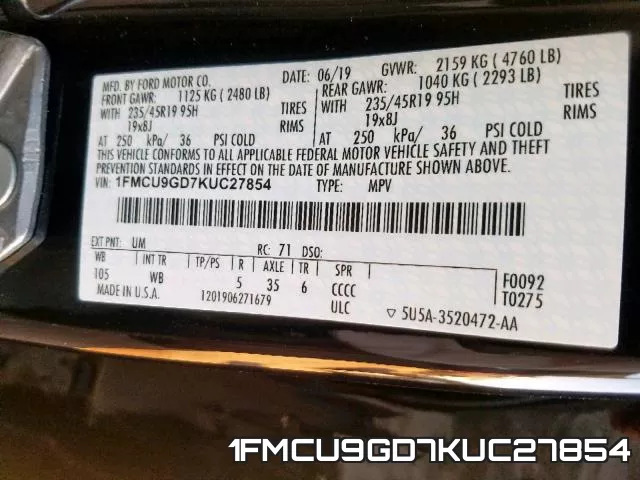 1FMCU9GD7KUC27854 фото 2