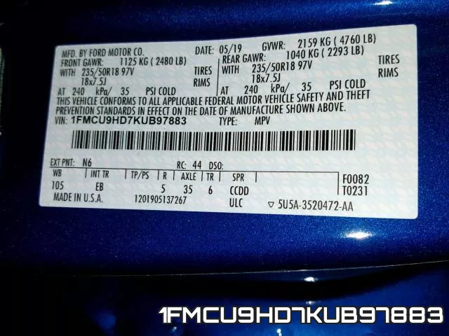 1FMCU9HD7KUB97883 фото 2