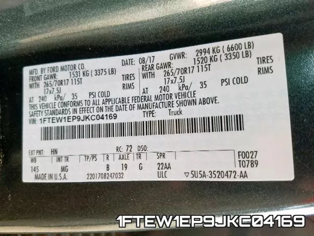 1FTEW1EP9JKC04169 фото 2