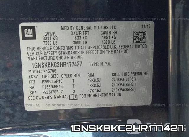 1GNSKBKC2HR177427 фото 10