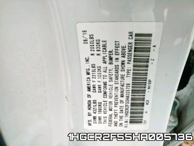1HGCR2F55HA005736 фото 2