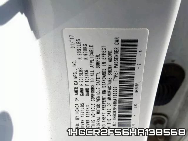 1HGCR2F56HA138568 фото 2