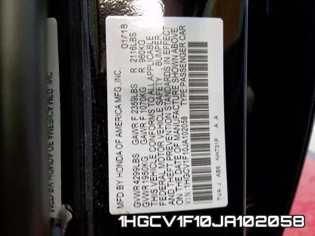 1HGCV1F10JA102058 фото 2