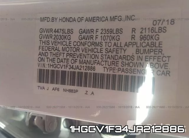 1HGCV1F34JA212886 фото 10
